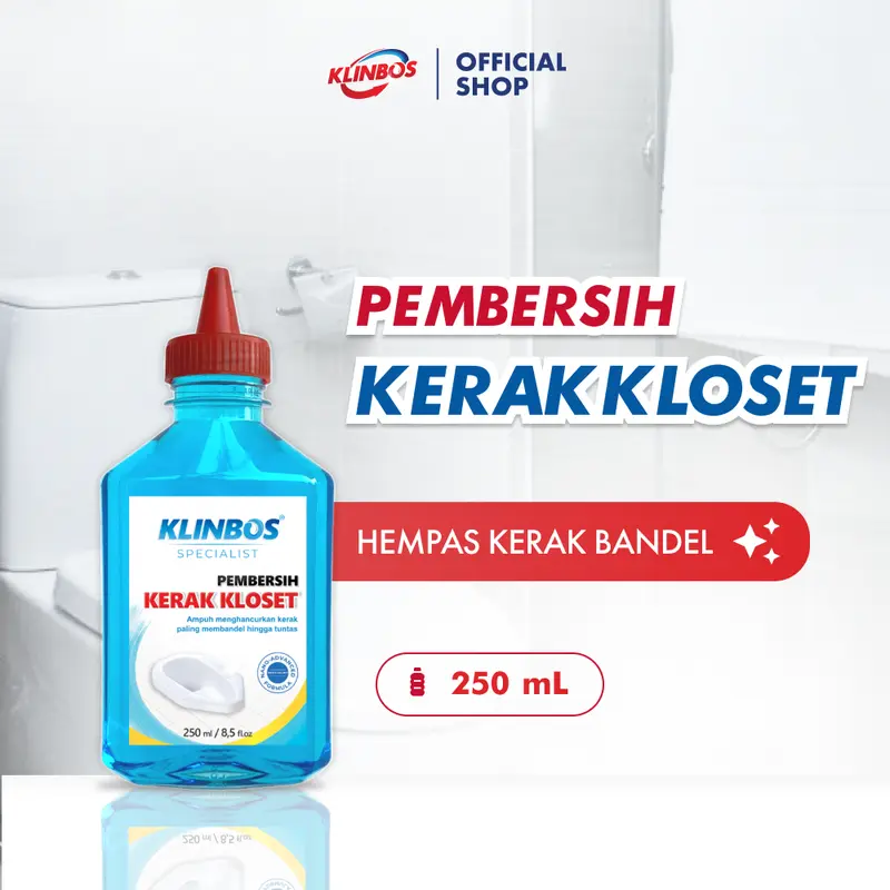 [PROMO STOK TERAKHIR] KLINBOS "KERAK KLOSET" - Pembersih Noda & Pembersih Kerak WC / Toilet / Kloset Cairan BIRU untuk Kerak Membandel Pada WC Dapat Tutup Merah Lancip 0