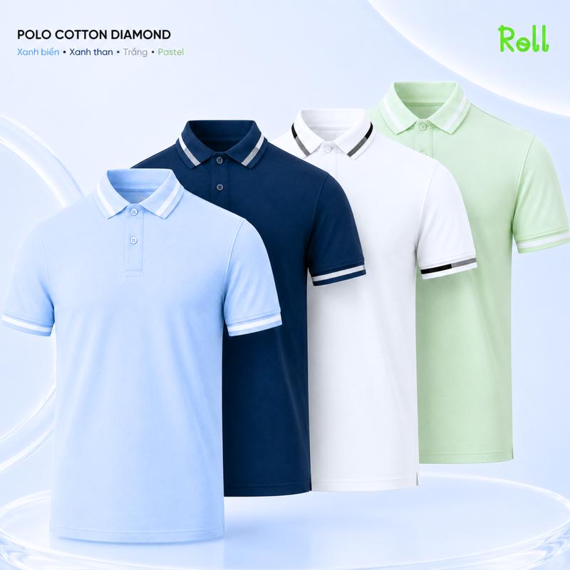 Áo polo nam Roll RPL003 vải COTTON DIMOND siêu xịn mềm mại, lành tính, không…