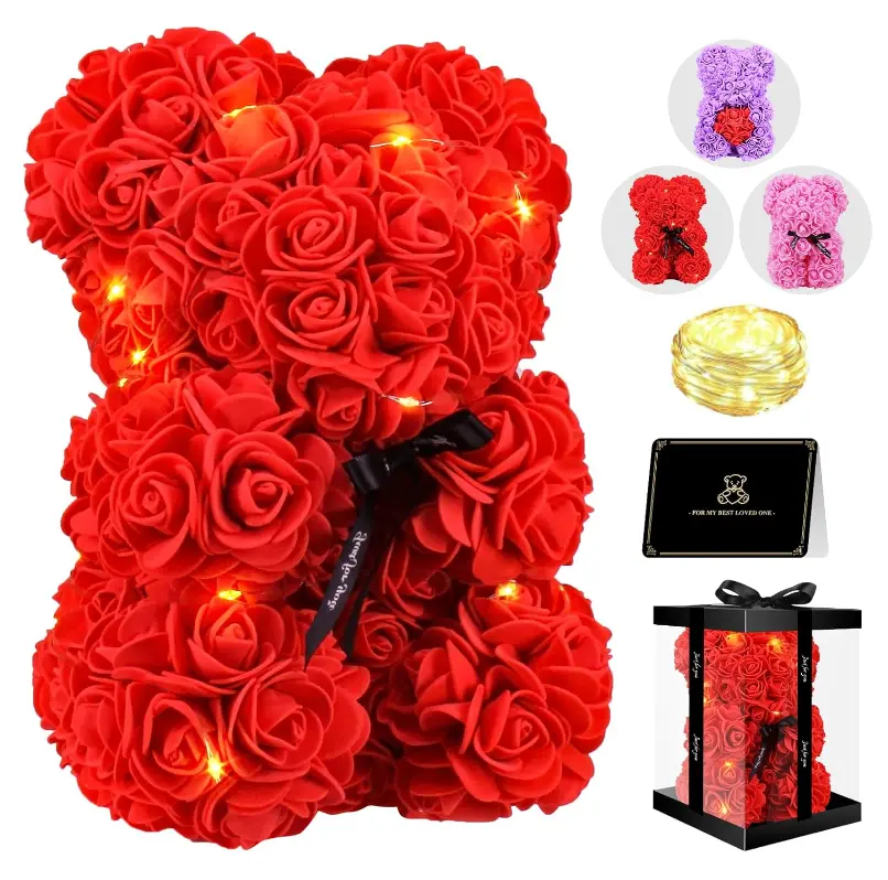 Artificial Flower Eternal Rose Teddy Bear with Box 25cm Teddy Bear Rose Anniversary Valentine'S Day Gift