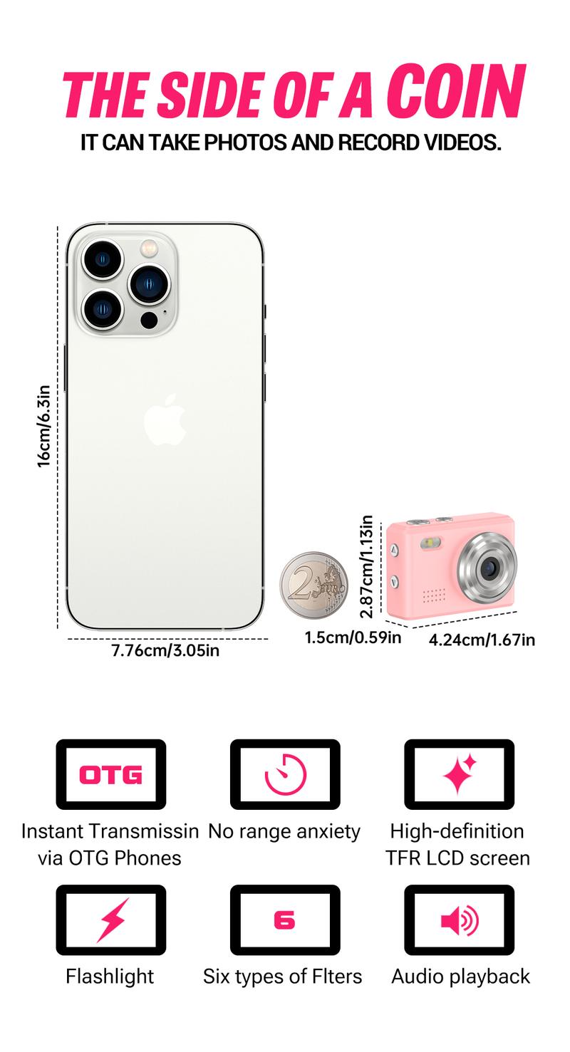 Product Introduction of Máy ảnh Móc chìa khóa màu hồng, Máy ảnh mini, Pixel Nhỏ Máy ảnh kỹ thuật số nhỏ Cổ Điển với đèn flash LED, Máy ảnh ngón tay cái du lịch Cầm Tay Thích hợp để ghi lại cuộc sống, Lý Tưởng để đi chơi ngoài trời, Vlog và quay lại xu hướng 9