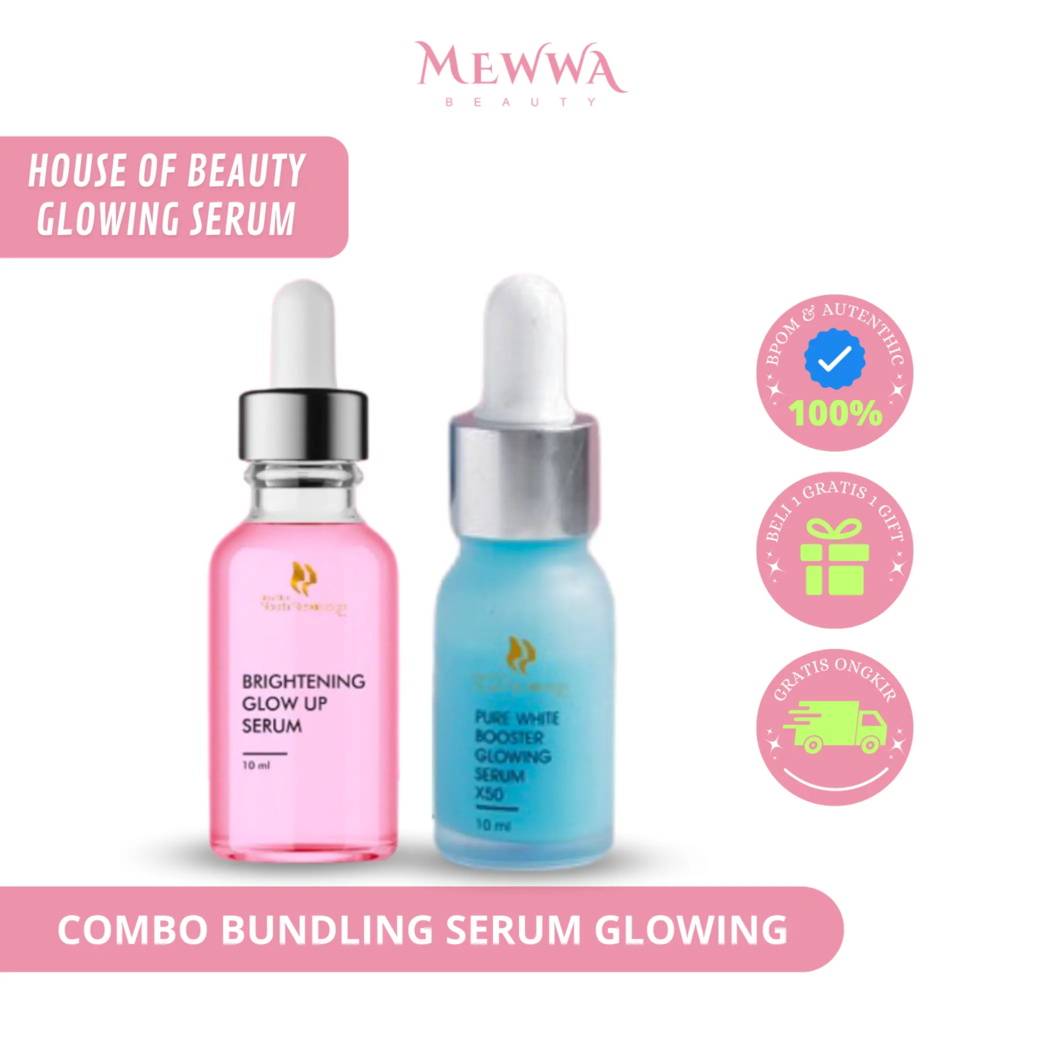 Mewwa Beauty - House Of Beauty Pure White Serum Brightening X50 Glow Up - Serum Pencerah & Melembabkan Kulit Wajah Original BPOM