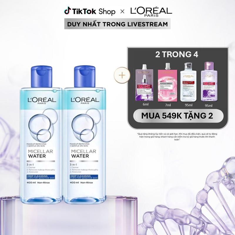Bộ 2 nước tẩy trang đa năng 3-in-1 làm sạch sâu L'Oreal Paris (xanh dương đậm) 400mlx2