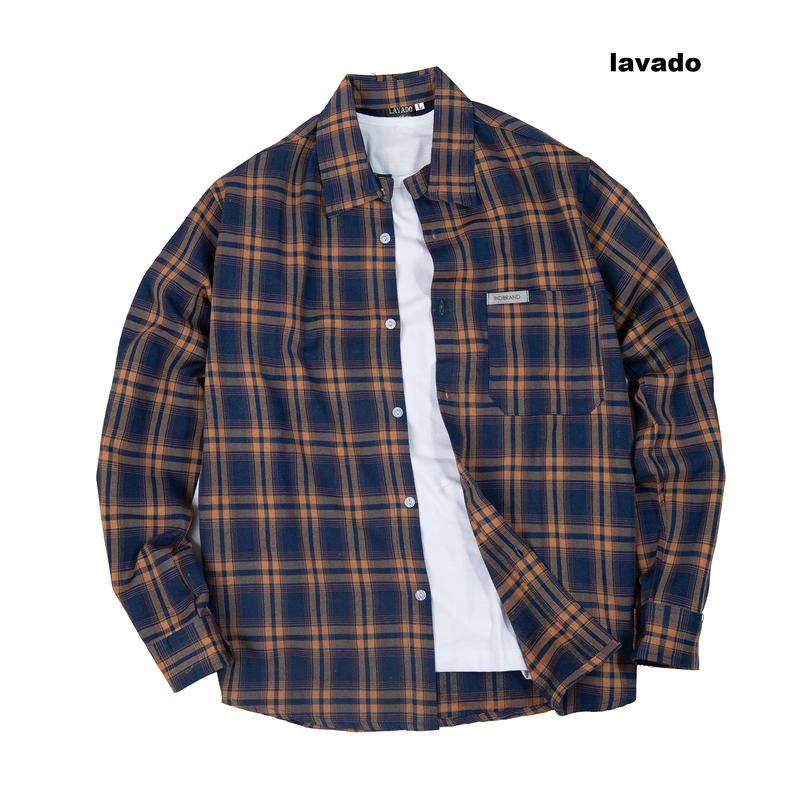 Lavado Áo Sơ Mi Flannel Mix Logo Túi Ngực Kẻ Caro Dài Tay Nam Nữ Thời Trang Trẻ Trung Chất Cotton Thô Dày Dặn Thoáng Mát Size 45-85kg
