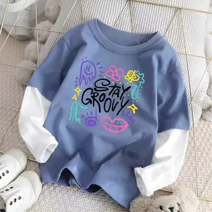 Baju Pakaian Kombinasi Variasi Lengan Panjang Anak Usia 9 sampai 16 Tahun Bahan Katun 24s Tebal, Nyaman dan Tidak Berbulu Motif Stay Groovy Fashion