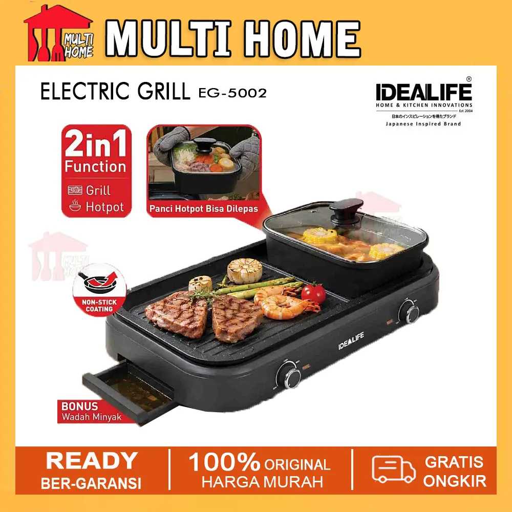 IDEALIFE Electric Grill & Shabu EG-5002 Grill Panggang Listrik Multifungsi anti lengket