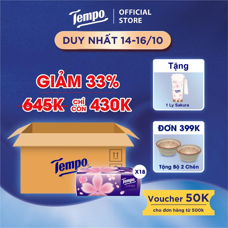 [MUA THÙNG 18 GÓI TẶNG 1 LY SAKURA] Khăn Giấy Rút Cao Cấp Tempo - 4 Lớp Bền Dai, An Toàn Cho Da - Thương Hiệu Đức (90 Tờ/ Gói) Giấy Ăn