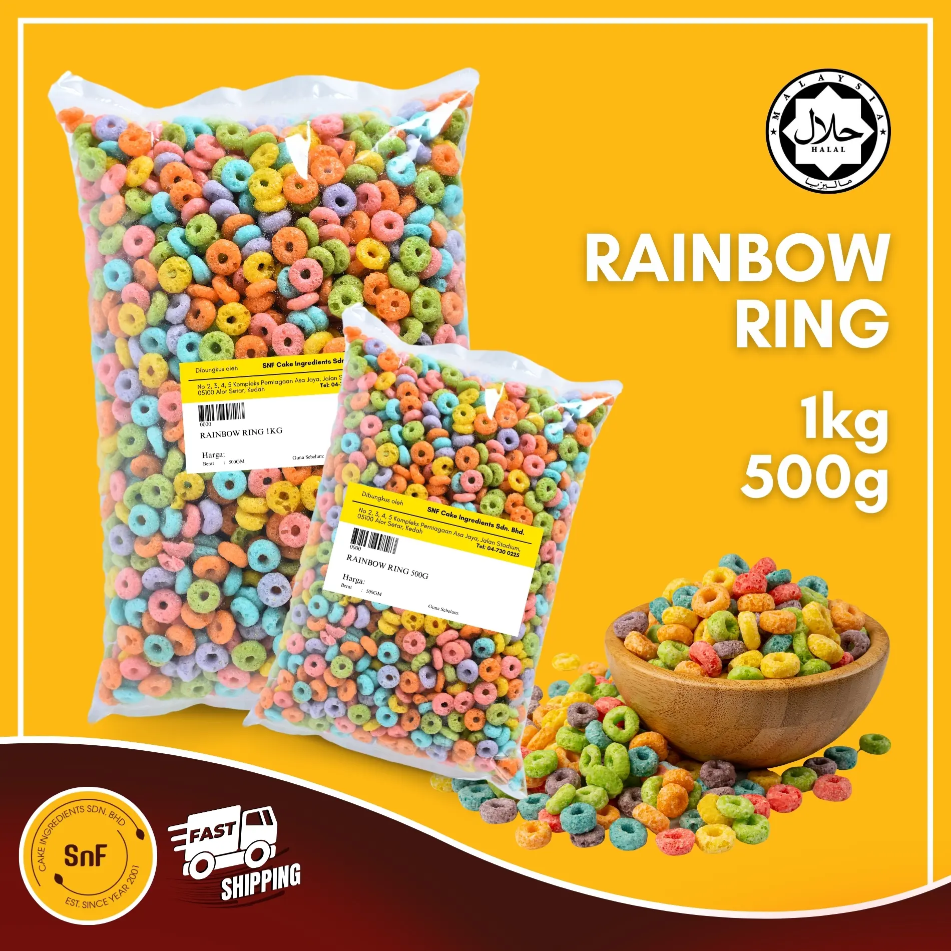 Fruit Loop Crunch Fruity Cereal Chocojar Repack Rainbow Rings Fiber Halal Food 1kg | 500g