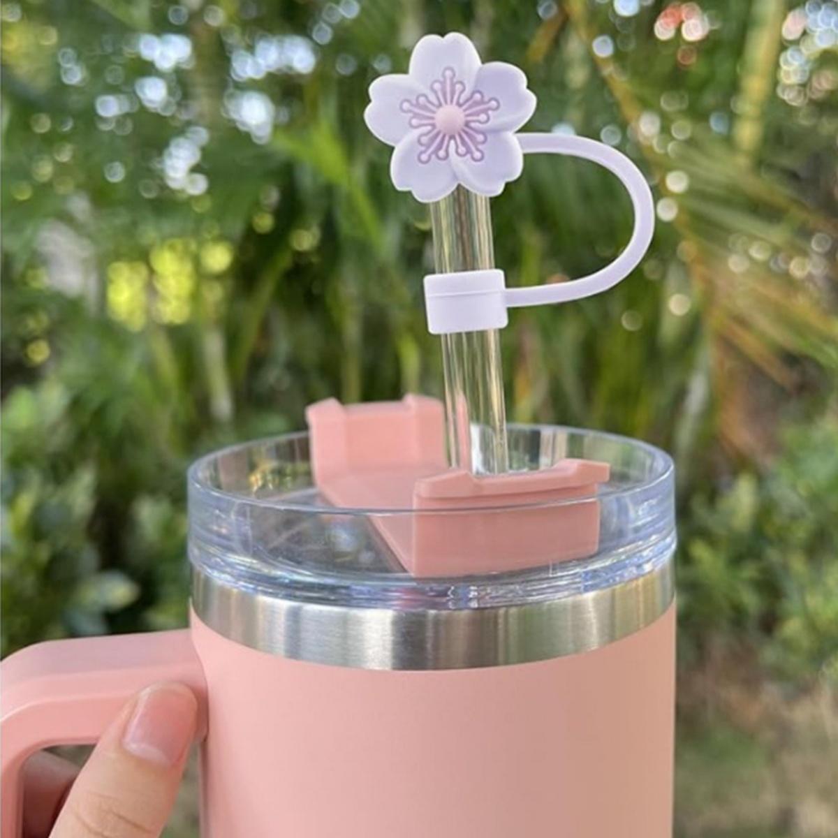 Penutup Tumbler Sedotan 10mm Silikon Reuseable Untuk Stanley Warna Putih Pink Ungu Hijau Hitam Bunga Sakura Anti Debu Cocok Segala Merek Gelas 40oz 20oz