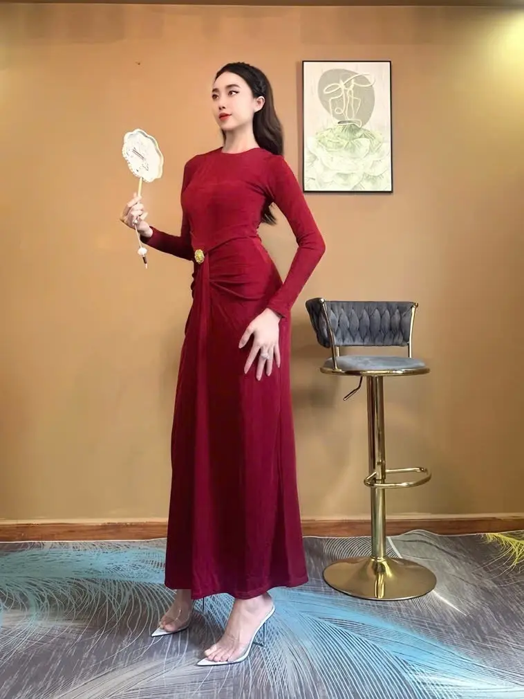 (M05) - Đầm body nữ tiệc dáng dài thắt eo đính charm sang trọng