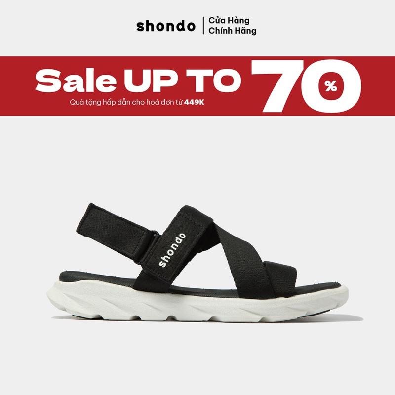 Giày Sandal Nam Nữ SHONDO F6 Sport Thời Trang Nhẹ Êm Đi Học, Đi Làm Đế Cao 3cm Màu Đen Trắng F6S003