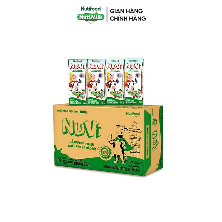 Thùng 48 hộp Sữa Dinh Dưỡng Tiệt Trung Nuvi Có Đường 180ml - Tăng Đề Kháng, Phát Triển Chiều Cao