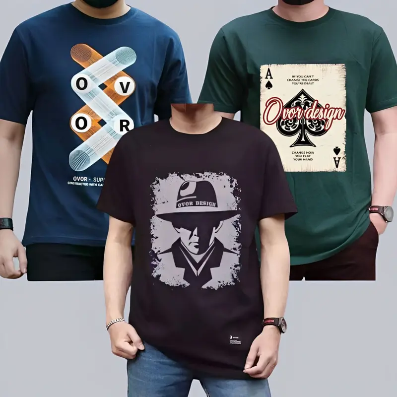 Kaos distro 3pcs Kaos pria dewasa Kaos oblong Lengan pendek Bahan katun 0