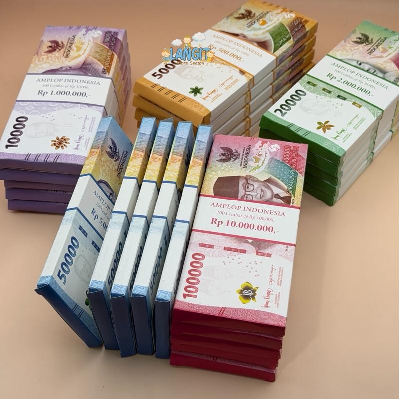 Amplop Lebaran Motif Uang Segepok Motif 3D ukuran Panjang isi 5 pcs untuk Idul Fitri