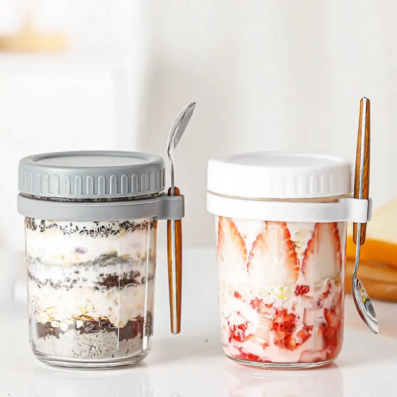 Lọ Yến Mạch Cả Ngày Có Thể Tái Sử Dụng, Dung Tích 350ml, Có Thìa, Kín Khí, Hộp Đựng Cốc Yến Mạch, Có Đánh Dấu Đo Lường 3
