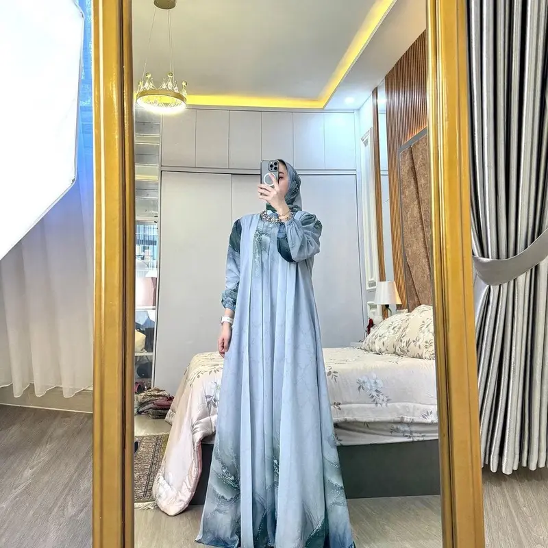 HSN-Gamis Mhena Set Hijab Cruty Gamis Ceruty Babydol Gamis Motif Elegan Gamis Busui Frendly Gamis Wanita Terbaru Dress Muslim 2