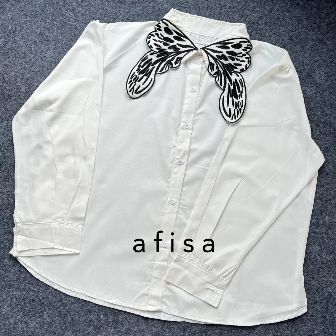 AFISA - BUTTERFLY SHIRT KATUN  KEMEJA OFFICE WEAR  KEMEJA KUPU-KUPU BORDIR  ATASAN KOREAN STYLE OVERSIZE