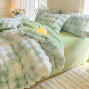 New Class A Charming Bubble Rabbit Plush Fleece Duvet Cover - Extra Soft Cozy Thicken Warm Autumn Winter Friendly Bedding - tianqinglan 220x240cm 1pcs
