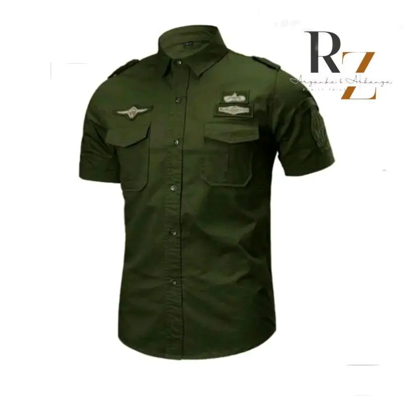 Kemeja Tectical Emblem Bordir US ARMY Pria Formal