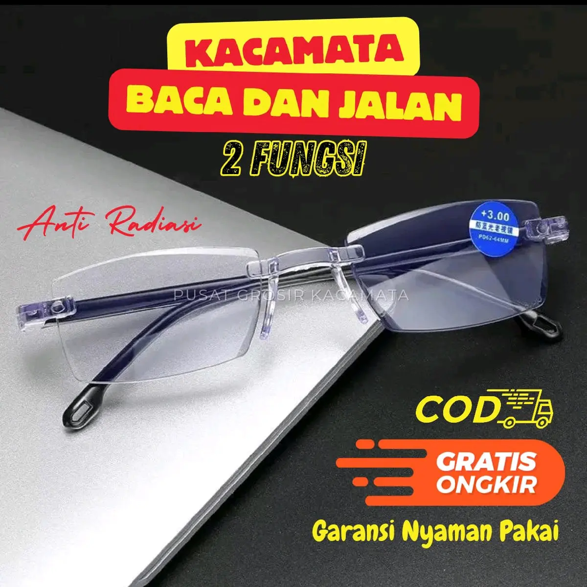 Kacamata Baca dan Jalan 2 in 1 Lensa Double Fokus Anti Radiasi Sinar HP Komputer untuk Rabun Dekat dan Jauh Pria Wanita