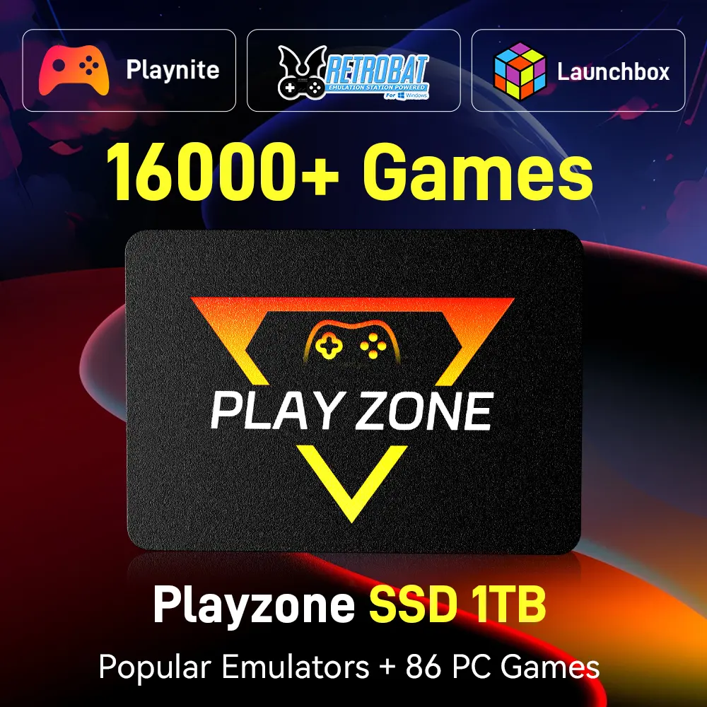 1TB Playzone SSD Game Consoles Pre-loaded 16000+ Games For PS4/PS3/PS2/Saturn/Wii etc. Gaming SSD Consoles Plug and Play for WIndows PC/Computer , Built-in 3 System Launchbox&Playnite&Retrobat