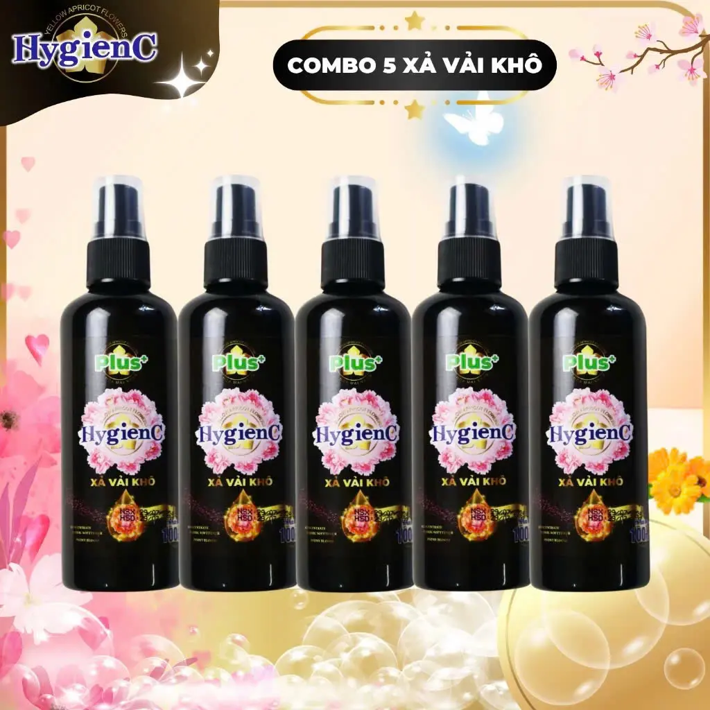 Combo 5 chai Nước xả vải khô HyGienC Plus giữ hương thơm lâu trên quần áo, vải, chăn mền - Hương thơm tươi mới cả ngày