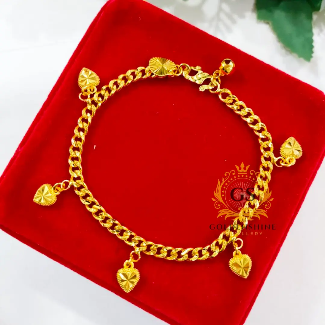 EMAS 24K 916 HIGH QUALITY RANTAI/ GELANG TANGAN SAUH 0.4CM + LOVE