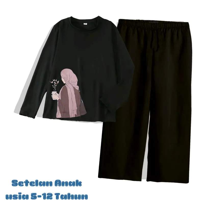 Baju 1 Set Anak Lengan Panjang Celana Kulot usia 5-12 Tahun MOTIF SERI HIJAB 4 1