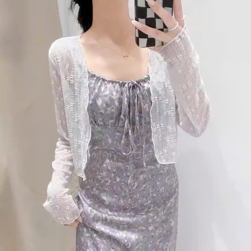 A1 Áo khoác choàng mỏng chất ren hoa nổi freesize co giãn cho phong cách thời trang của bạn