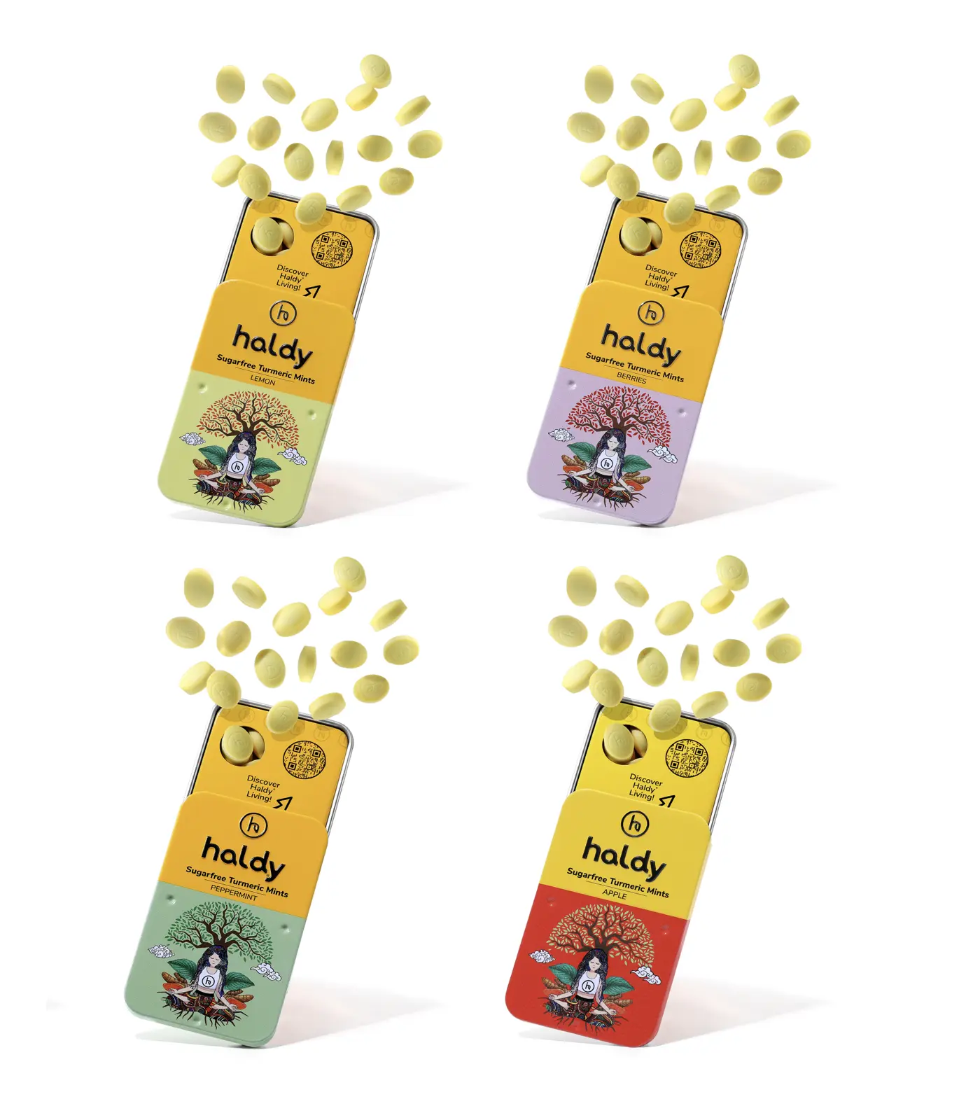 Haldy Sugarfree Turmeric Mints | Lemon Apple Berries Peppermint