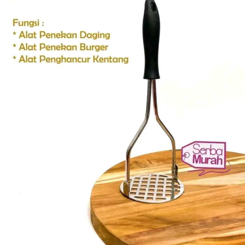 XL. Alat press penekan daging burger pelumat potato masher penghancur kentang Gagang karet stainless Plastik Steel 2
