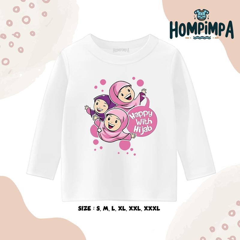 Kaos Anak Lengan Panjang Gambar Hijab Sablon DTF Distro 30s Fashion Baju 0