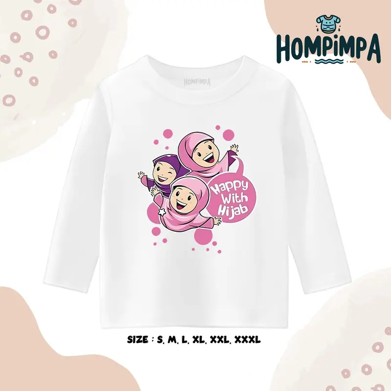 Kaos Anak Lengan Panjang Gambar Hijab Sablon DTF Distro 30s Fashion Baju 0
