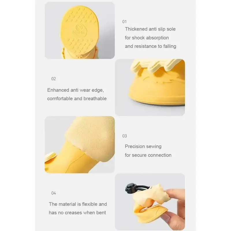 Giày Cao Cổ Cho Chó, 4 Cái / bộ, Thiết Kế Hoạt Hình, Làm Bằng Silicon, Chống Trượt, Mềm Mại, Thích Hợp Cho Chó Và Mèo, Giày Ngoài Trời, Không Thấm Nước, Bảo Vệ Bàn Chân Cho Thú Cưng, Giày Đi Mưa Cho Thú Cưng 6