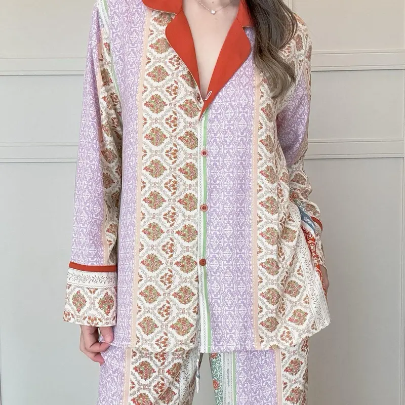 Piyama batik mewah kombinasi orens polos