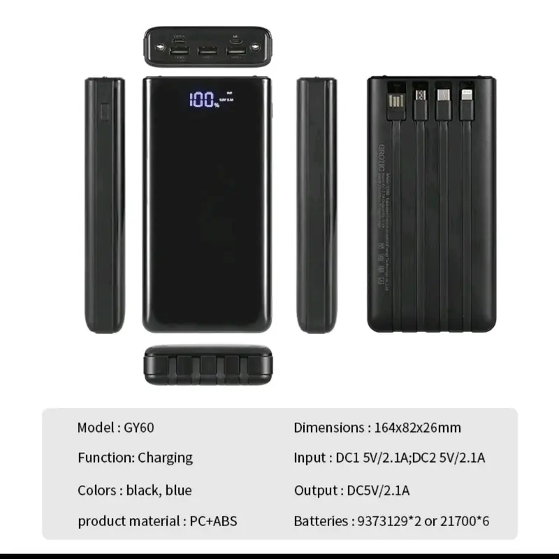 power Bank 24000 mAh.6 output 3 input with LED. Baterai 8