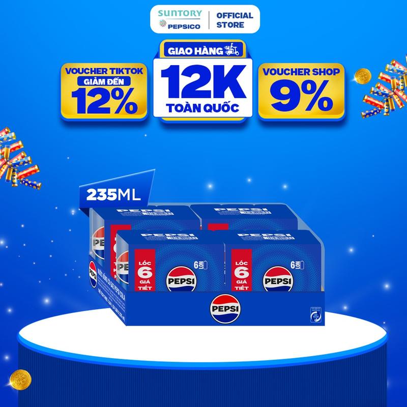  Thùng 24 Lon Nước Ngọt Giải Khát Có Gaz Pepsi  235ml lon  