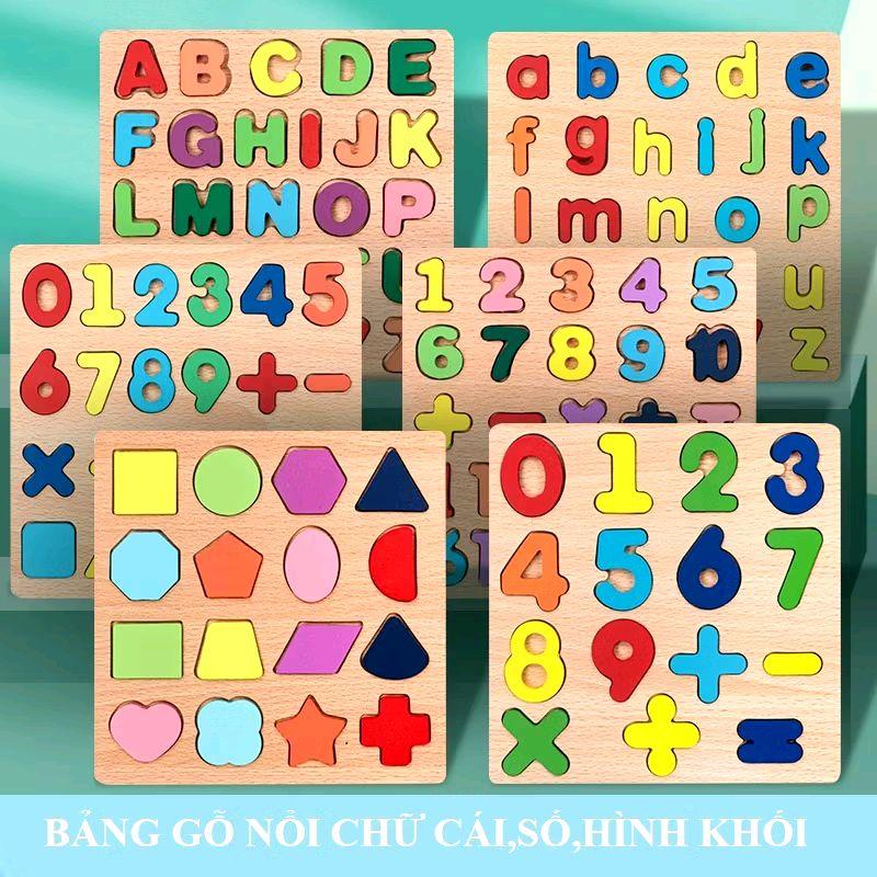 Bảng gỗ nổi 20x20cm bảng chữ số và khối học tập giúp phát triển trí tuệ cho bé N26