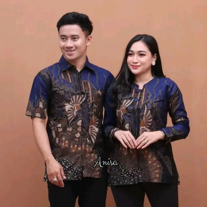 Batik Seragaman Couple Pasangan Baju Batik Blouse Dan Hem Seragam Modern Termurah Size M L XL XXL berkancing tunik piramid abu set pakaian couple
