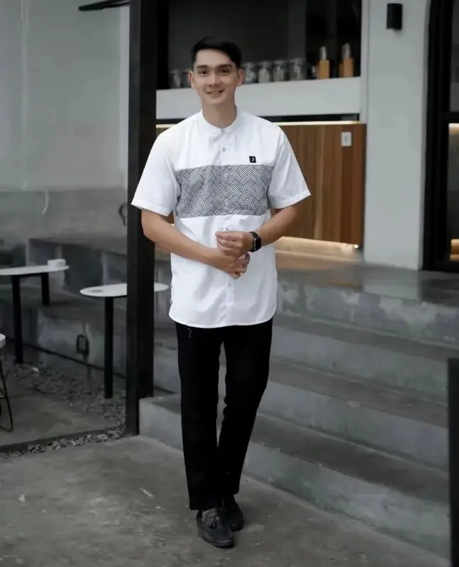 Baju Koko Pria JUMBO Kurta Kemko Sublim Katun Lengan Pendek Garis Kombinasi Muslim Dewasa Motif terbaru KAUTSAR lebaran 2025 4