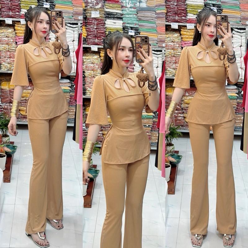 Mã C251 Sét Cổ Tiều Tay Xoè Form Suôn Xẻ Tà Quần Dài Loe (Quần dài 99/100) 2