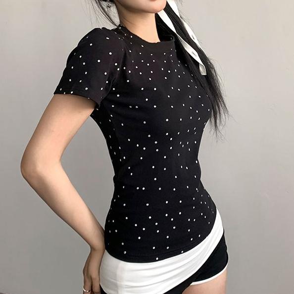 Product Introduction of [Premium] Kaus Lengan Pendek Polkadot Wanita Seksi Gaya Eropa dan Amerika/Atasan Wanita Kekinian 9