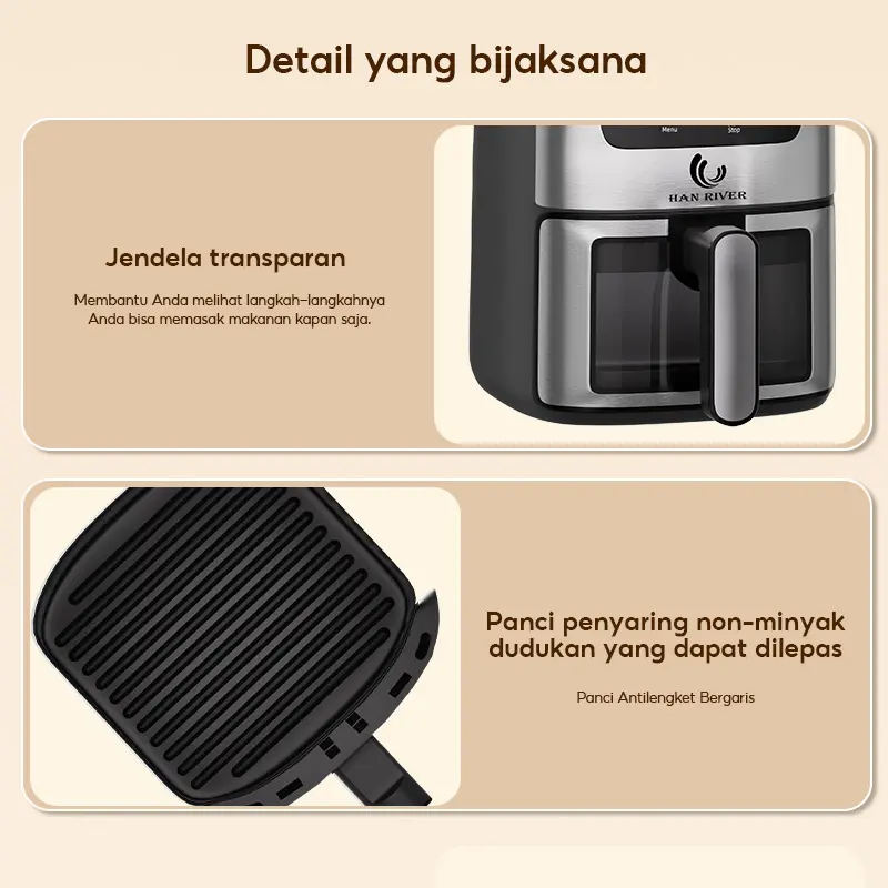 （cod）HAN RIVER Air Fryer 650W Touch Screen Digital kapasitas besar 8L Penggoreng Makanan Serbaguna 7