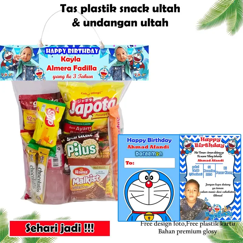 Tas plastik bingkisan ultah isi 50 pcs (PAKET TAS & UNDANGAN )+DESAIN FOTO ukuran 20x40cm plastik ultah custom/plastik ultah souvenir/Undangan ultah/kartu ultah custom 6