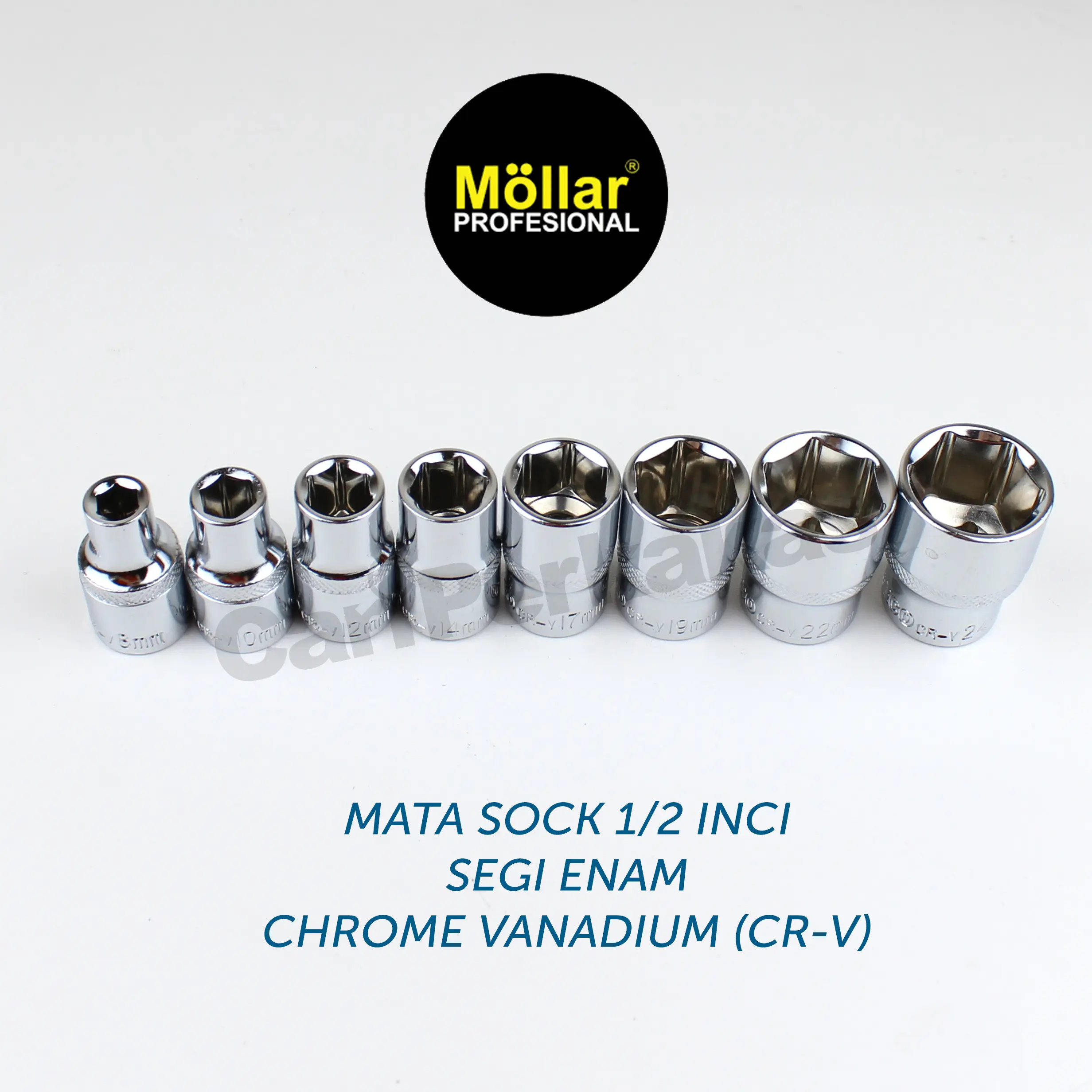 MOLLAR Mata Socket Kunci Sock 1/2 6pt Mata Sok 8 - 24 mm Chrome Alat Perkakas Mata Sock Spanner
