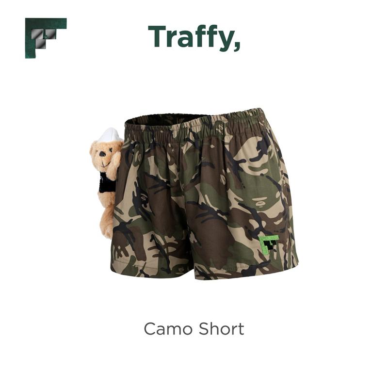 Quần Short TRAFFY Camo Phao Gắn Gấu Streetwear Unisex Nam/ Nữ