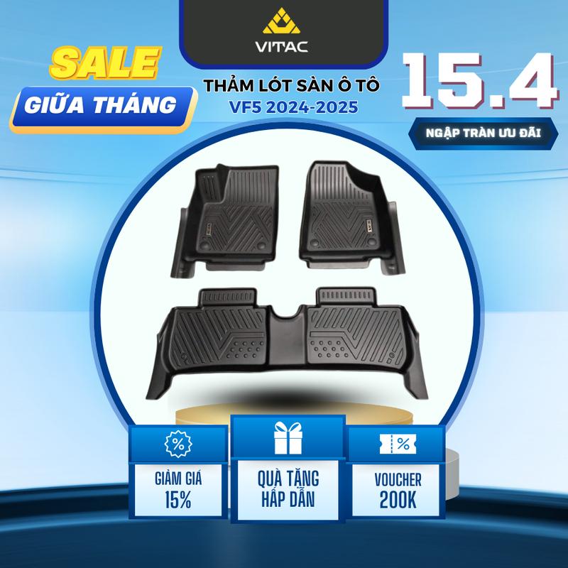 Freeship_Thảm lót sàn ô tô 5D VINFAST VF5 2024-2025 đúc nguyên khối TPV (3 tấm/Bộ)
