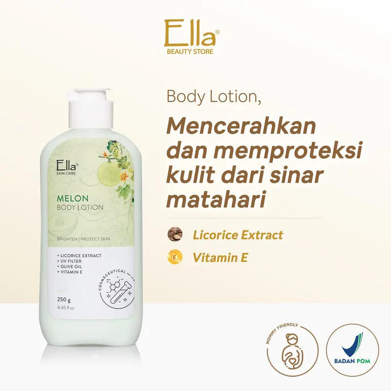 Ella Skincare Whitening Body Lotion MELON With Licorice Extract - Mencerahkan Tubuh & Terlindung Dari Paparan Sinar UV 0