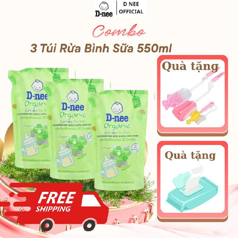 [Combo 3 Túi Kèm Quà] Nước Rửa Bình Sữa Dnee Organic Rau Củ Quả, Trà Xanh, Hương Lô Hội Voi