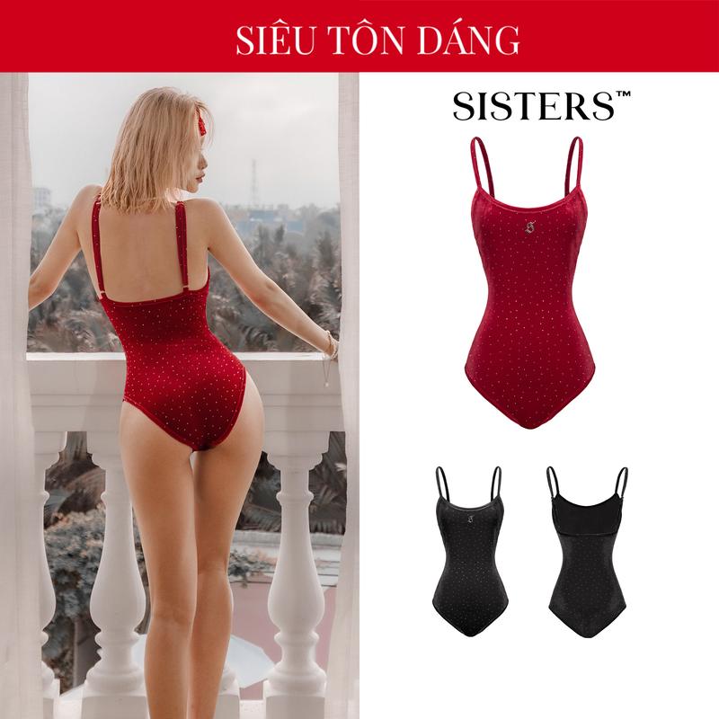 Đồ bơi kín đáo nữ nhung kim sa SISTERS hai dây khoe lưng gợi cảm màu đỏ, đen Bridgette Swimsuit| SS-BK63