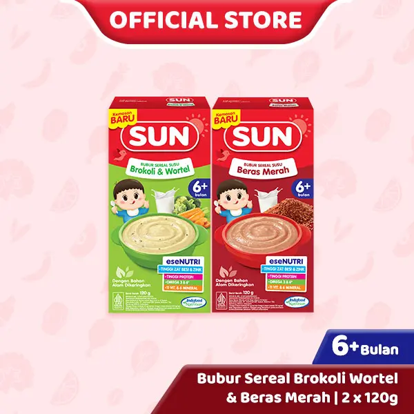 SUN Paket Kombo Mix Bubur Brokoli Wortel Box 120g + Bubur Beras Merah Box 120g | MPASI Bayi dengan Nutrisi Lengkap